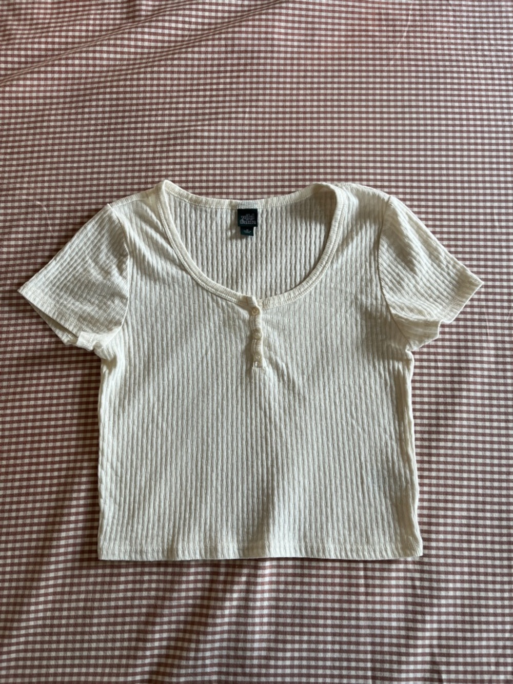 Pointelle Scoop-Neck Short Sleeve Top - Cream